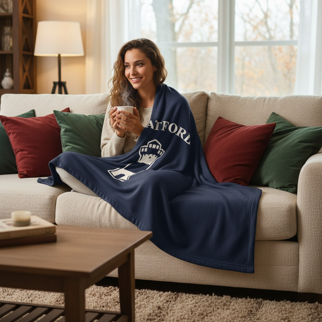 Stratford Lighthouse Fleece Throw NAVY - 100% Benefits Lordship School PTA - Mellow Monkey