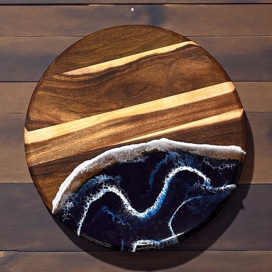 Acacia Wood Lazy Susan - Deep Blue- 16-in - A
