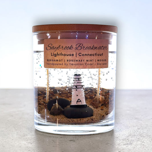 Saybrook Breakwater Connecticut Lighthouse Gel Candle - Double-Wick - 8 oz - Mellow Monkey