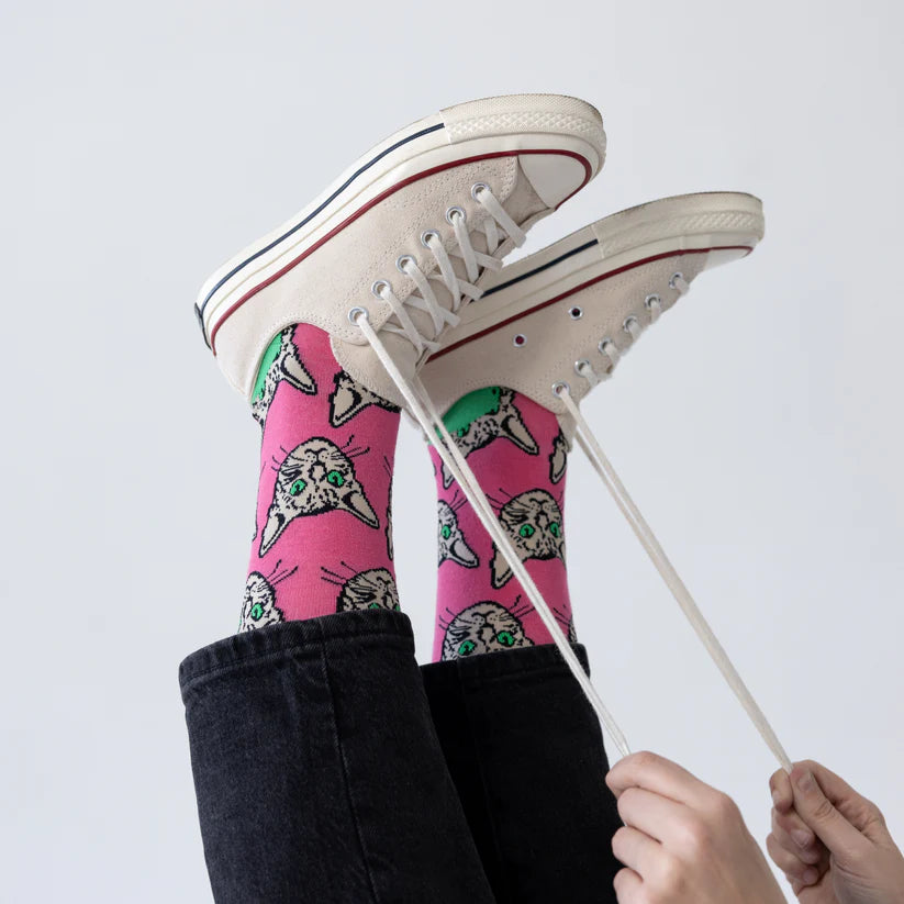 Pink Kitty - Natural Bamboo Knit Socks - Mellow Monkey