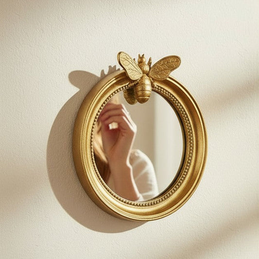 Vintage Round Mirror Trinket Tray - Flora and Fauna - 4-in - Mellow Monkey