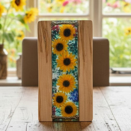 Sunflower Strawflower Resin and Wood Charcuterie Serving Tray - 18-in - Mellow Monkey