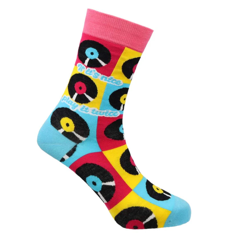 Retro Vinyl - Natural Bamboo Knit Socks - Mellow Monkey