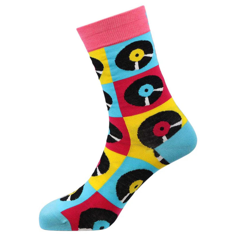 Retro Vinyl - Natural Bamboo Knit Socks - Mellow Monkey