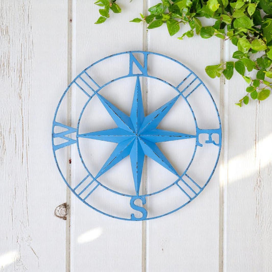 Metal Compass Rose Wall Decor - Blue - 29-in - Mellow Monkey