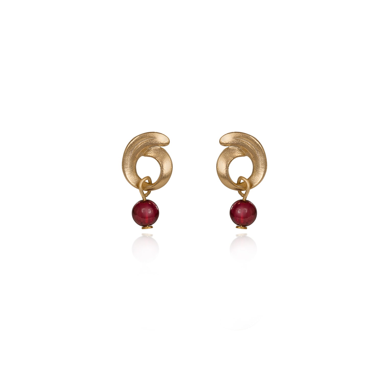 Spirit Earrings - Curl with Garnet Drop - SA-0243RY - Mellow Monkey