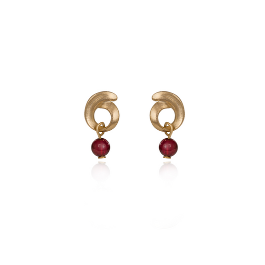 Spirit Earrings - Curl with Garnet Drop - SA-0243RY - Mellow Monkey