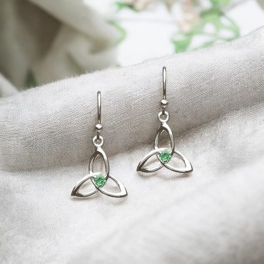 Sterling Silver Green CZ Trinity Drop Earrings - Mellow Monkey