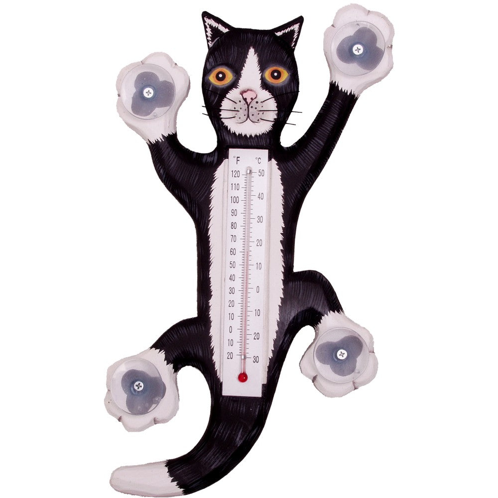 Climbing Black & White Cat Window Thermometer - Mellow Monkey