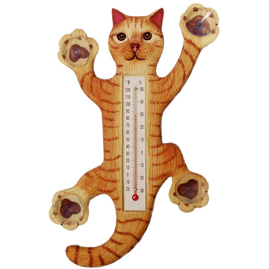 Climbing Orange Tabby Cat Window Thermometer - Mellow Monkey