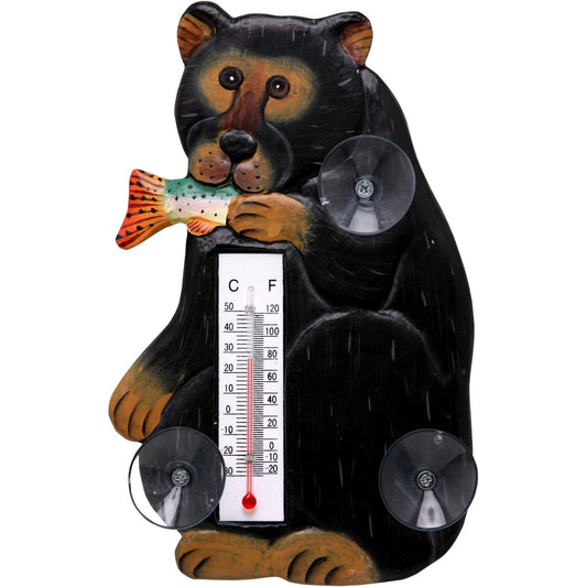 Black Bear with Trout Window Thermometer - Mellow Monkey