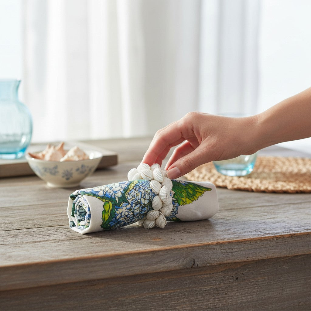 White Arc Shells Candle/Napkin Ring - 4-in - Mellow Monkey