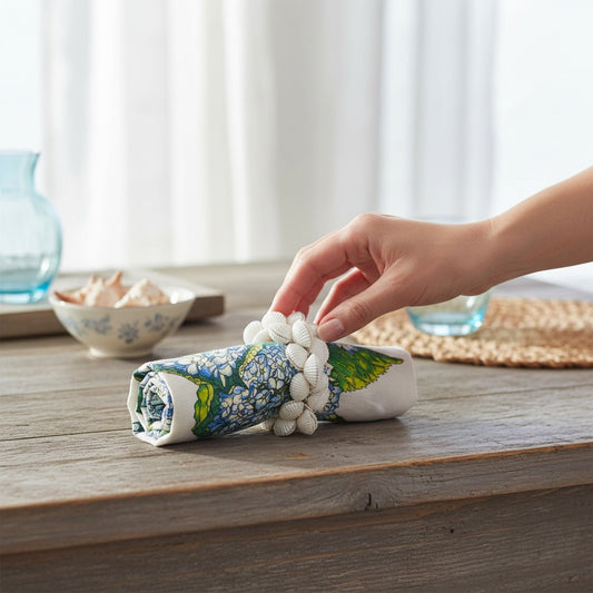 White Arc Shells Candle/Napkin Ring - 4-in - Mellow Monkey