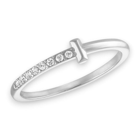 Half Cubic Zirconia "T" - Stack Ring - Mellow Monkey