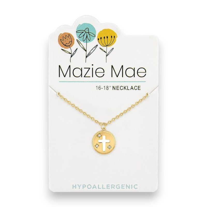 Gold Round Enamel Cross - Mazie Mae - Necklace - Mellow Monkey
