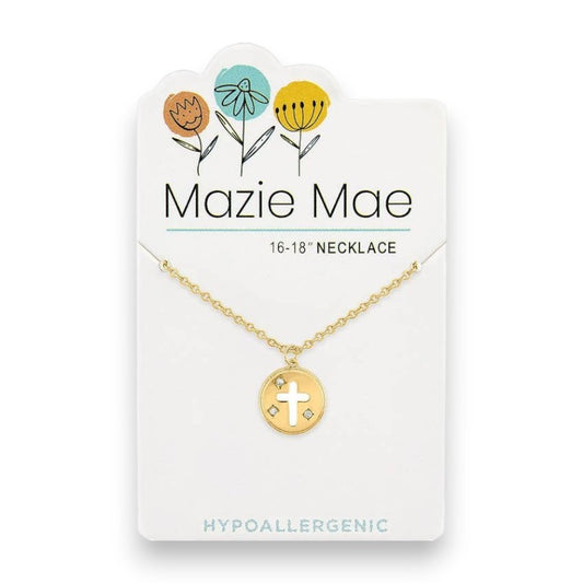 Gold Round Enamel Cross - Mazie Mae - Necklace - Mellow Monkey