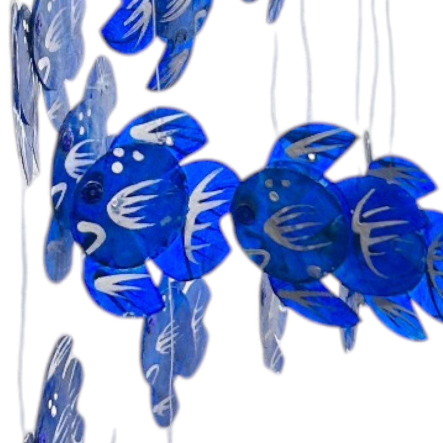 White Capiz Top With Blue Capiz Fish Spiral Mobile - 14-in - Mellow Monkey