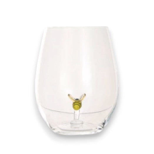 Bumble Bee - Stemless Wine Glass with Hand Blown Figure Inside - 4-3/4-in - Mellow Monkey