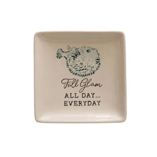 Full Glam - 5-in Square Stoneware Dish with Animal & Saying - Mellow Monkey