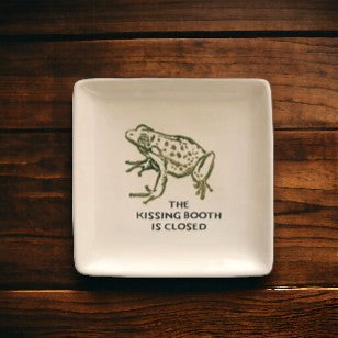 Kissing Booth - 5-in Square Stoneware Dish with Animal & Saying - Mellow Monkey