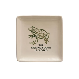 Kissing Booth - 5-in Square Stoneware Dish with Animal & Saying - Mellow Monkey