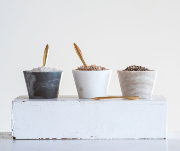 Marble Pinch Pot with Brass Spoon - Mellow Monkey