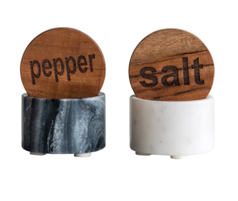 Marble Salt and Pepper Pinch Pot Set with Wooden Lid - Mellow Monkey
