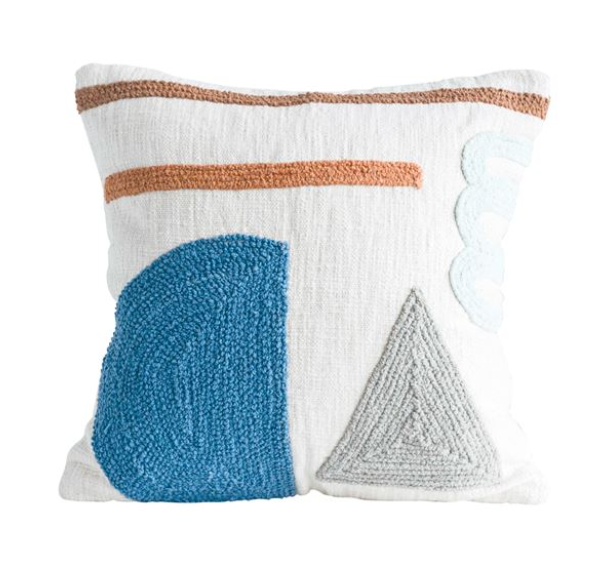 Cotton Pillow with Abstract Embroidery - 18-in. - Mellow Monkey
