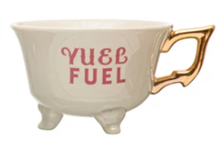 Yuel Fuel - Footed Stoneware Teacup with Gold Electroplated Handle - 4-1/4-in - Mellow Monkey