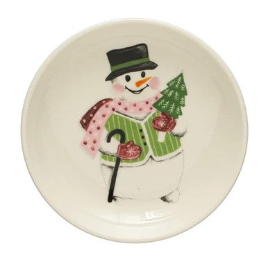 Snowman Stoneware Plate - 4-in - Mellow Monkey