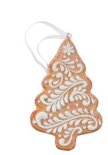 Faux Gingerbread with White Icing Ornament - 4-1/2-in - Mellow Monkey