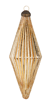 Ribbed Gold Glittered Diamond Ornament - 5-1/2-in - Mellow Monkey