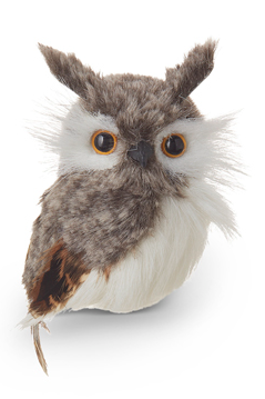 Faux Fur Owl Ornament - 5-in - Mellow Monkey