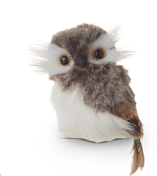 Faux Fur Owl Ornament - 5-in - Mellow Monkey
