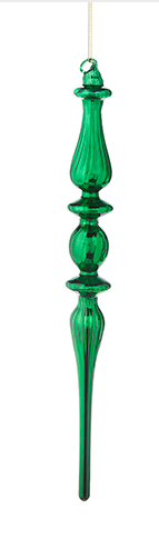 Green Crystal Finial Ornament - 11-1/4-in - Mellow Monkey