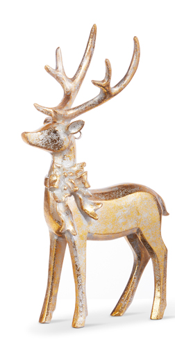 Gold Deer with Bow Ornament - 7-in - Mellow Monkey