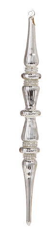 Silver Jeweled Glass Finial Ornament - 12-in - Mellow Monkey