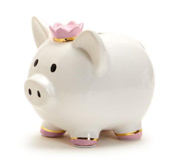 Ceramic Piggy Bank - Pink Crown - 6-in - Mellow Monkey