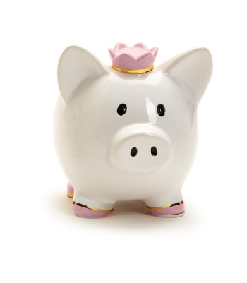 Ceramic Piggy Bank - Pink Crown - 6-in - Mellow Monkey