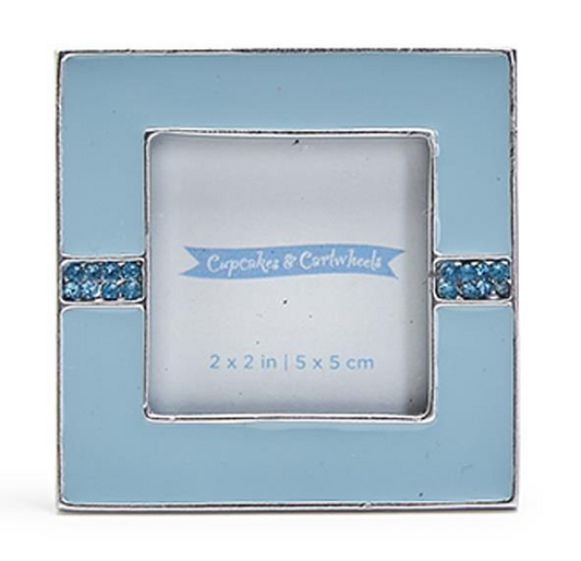 Blue Mini Enamel And Jewels Square Photo Frame 2x2-in - Mellow Monkey