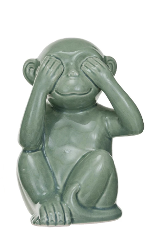 Stoneware Monkey Statue - 6-1/2-in - Mellow Monkey