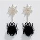 Black Spiders + Pom Poms Halloween Earrings - Mellow Monkey