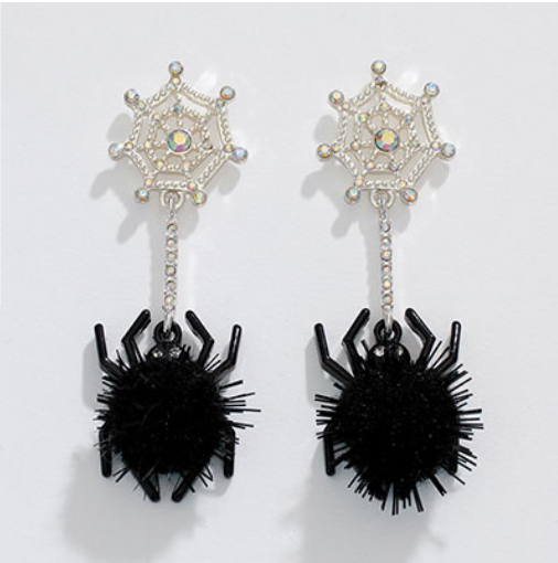 Black Spiders + Pom Poms Halloween Earrings - Mellow Monkey