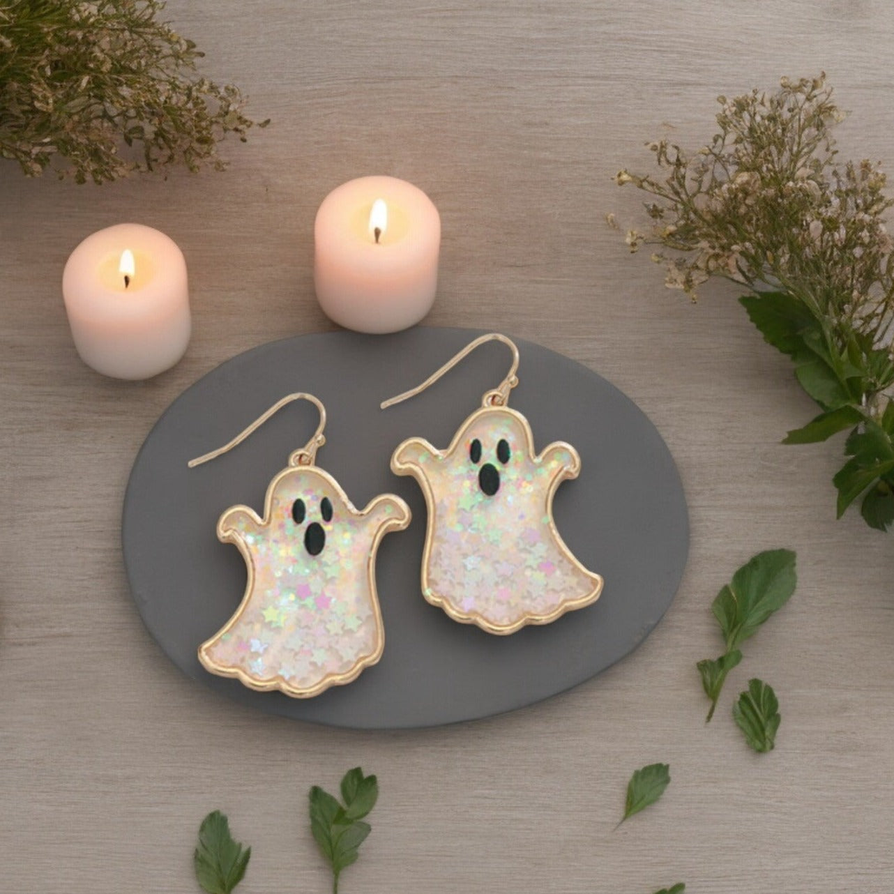 Glitter Ghost Halloween Earrings - Mellow Monkey