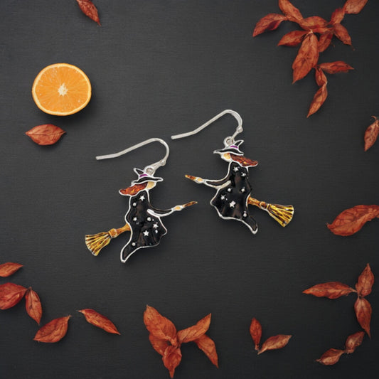 Witches on Broomsticks Halloween Earrings