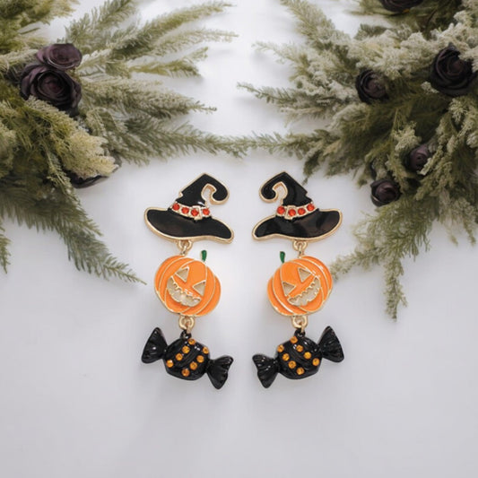Witch Hat + Pumpkin + Candy Halloween Earrings