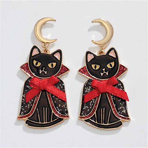 Vampire Cat + Moon Halloween Earrings - Mellow Monkey