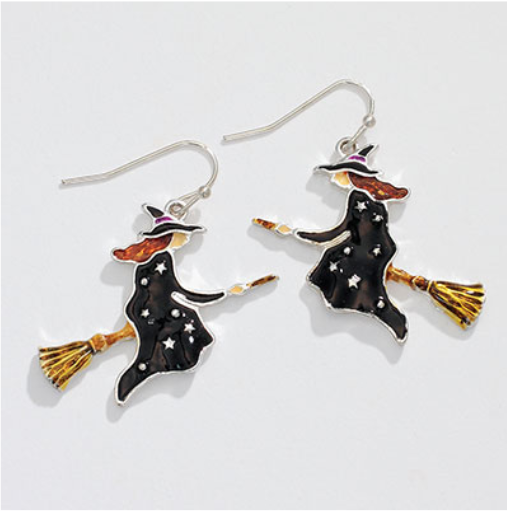 Witches on Broomsticks Halloween Earrings - Mellow Monkey