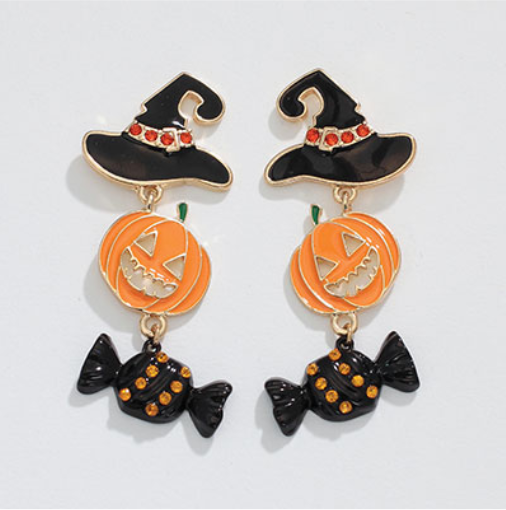 Witch Hat + Pumpkin + Candy Halloween Earrings - Mellow Monkey