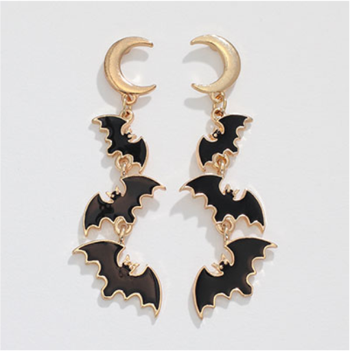 Black Bats + Gold Moon Halloween Earrings - Mellow Monkey